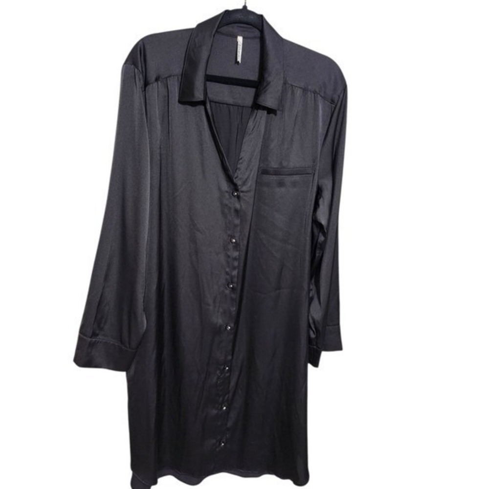 Soma 2X Black Satin Button Front Nightgown Sleep Shirt Rhinestone Button Detail - Picture 4 of 7